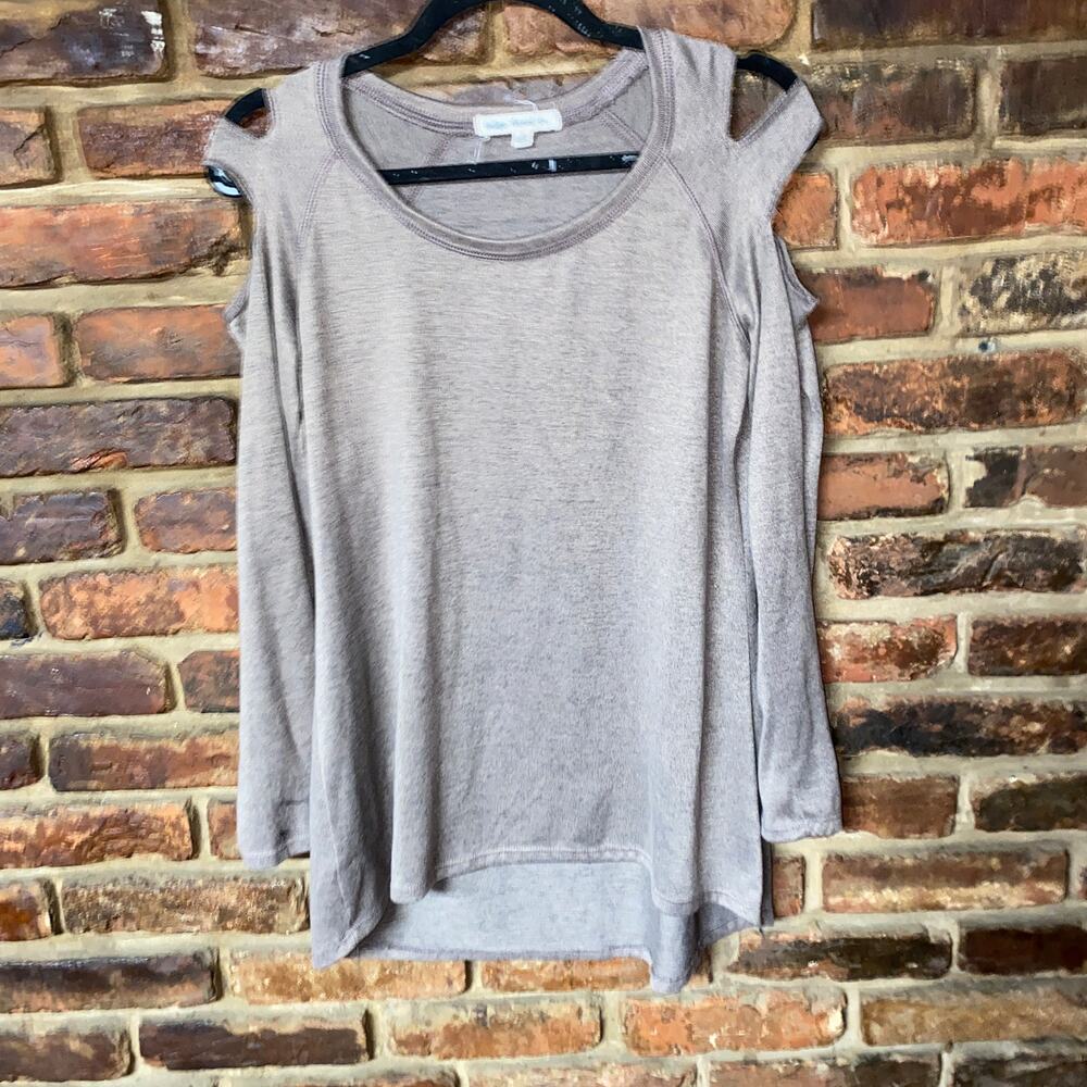 Indigo Thread Co Distressed Strappy Cold Shoulder Brown Knit Top Women's Small